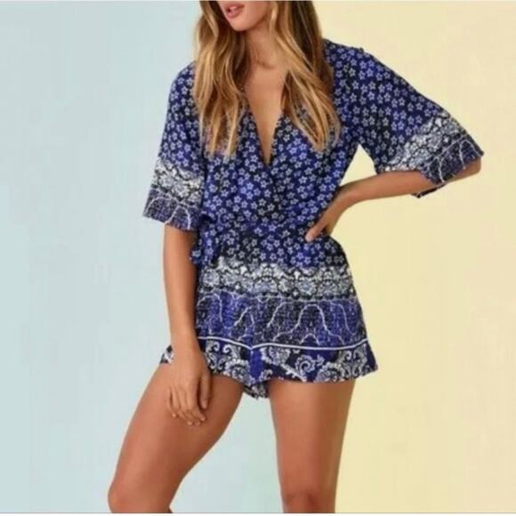Lovers + Friends Isabelle Romper in Royal Scarf Blue Size XS - Picture 6 of 16